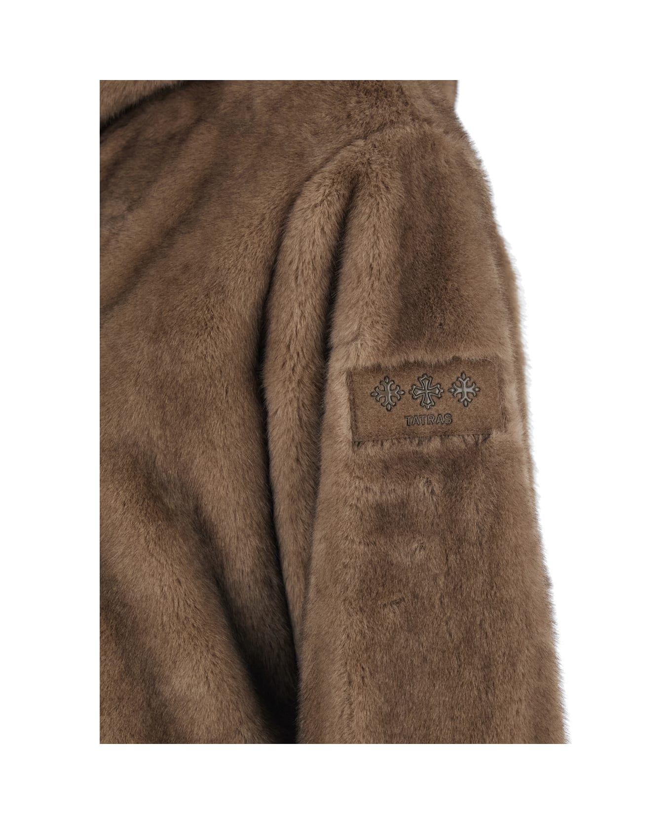 TATRAS 
arabis
 Brown Jacket With Fixed Hood And Logo Patch On The Sleeve In Faux Fur Woman - Brown