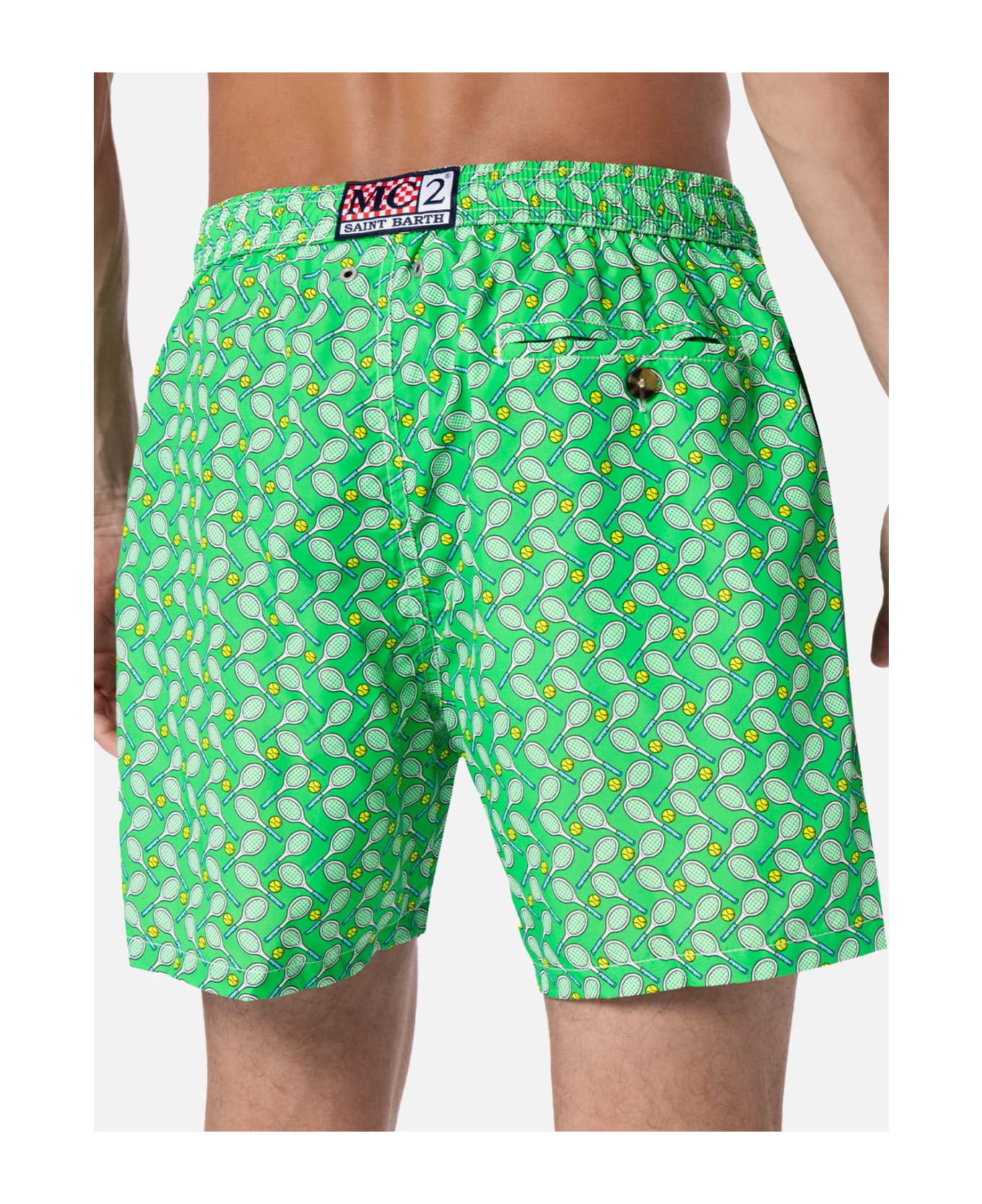 MC2 Saint Barth Man Lightweight Fabric Swim-shorts Lighting Micro Fantasy With Tennis Print - GREEN