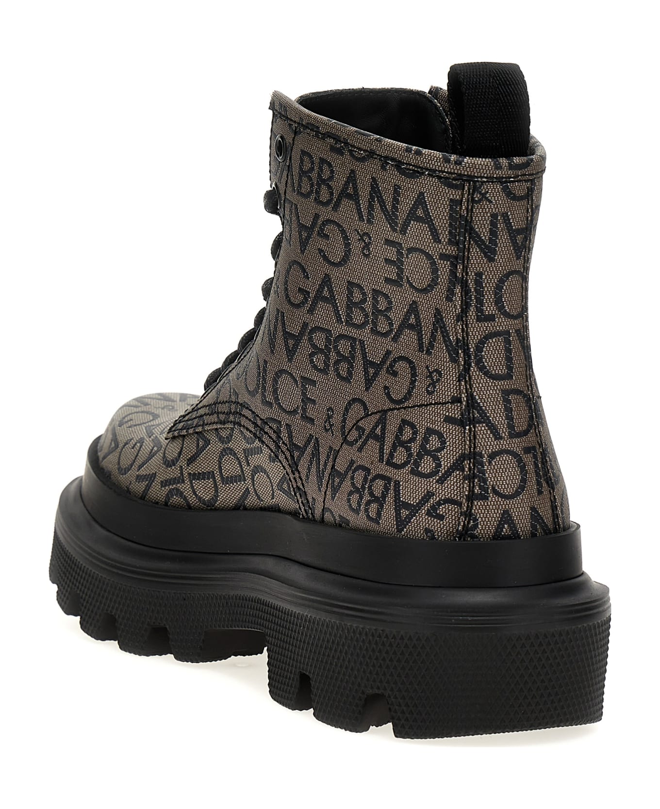 Dolce & Gabbana Jacquard Logo Combat Boots - Brown / Black