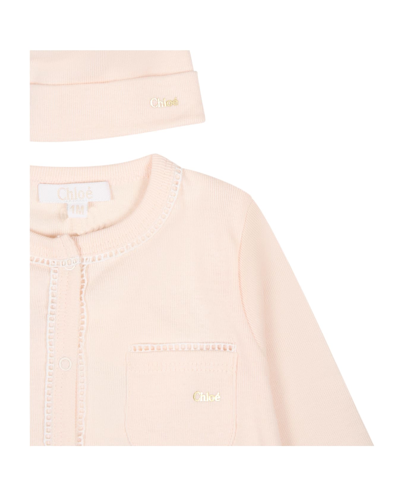 Chloé Pink Set For Baby Girl With Logo - Pink