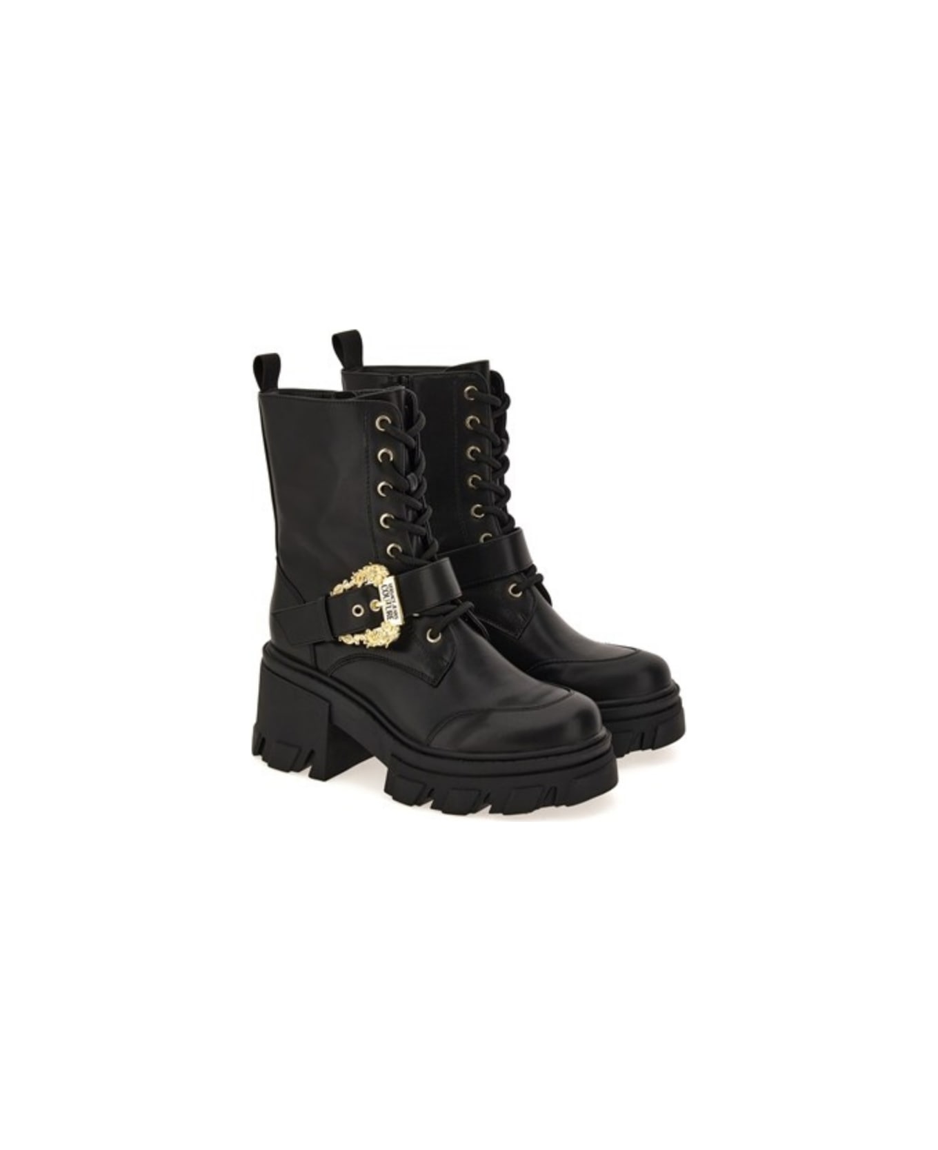 Versace Jeans Couture Ankle Boots With Gold Buckle - Black