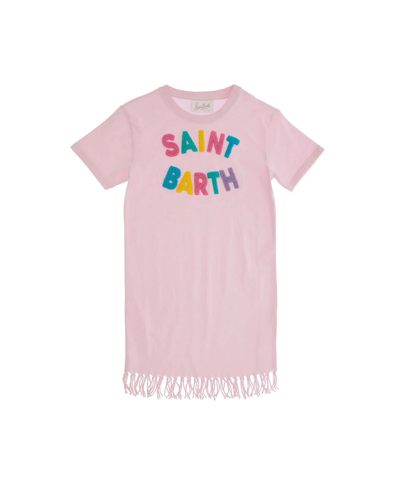 MC2 Saint Barth 
abbey
 Pink Dress With Round Neck And Logo Lettering Embroidery On The Front In Cotton Girl - Pink