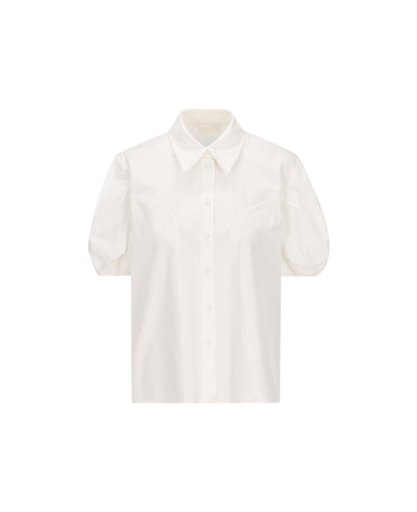 Chloé Embroidered Balloon-sleeved Shirt - Iconic Milk