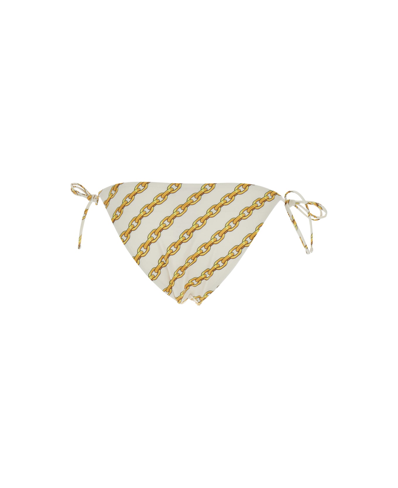 Versace White Bikini Bottom With Adjustable Tie Closure And All-over Chain Print In Tech Fabric Stretch Woman - White