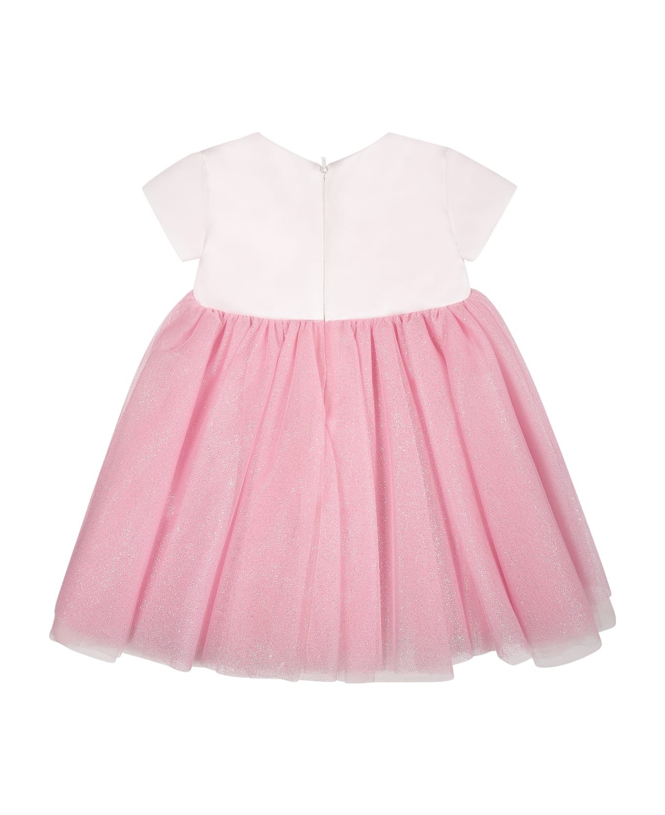 Monnalisa Pink Dress For Baby Girl With Daisies And Lurex - Pink ウェア
