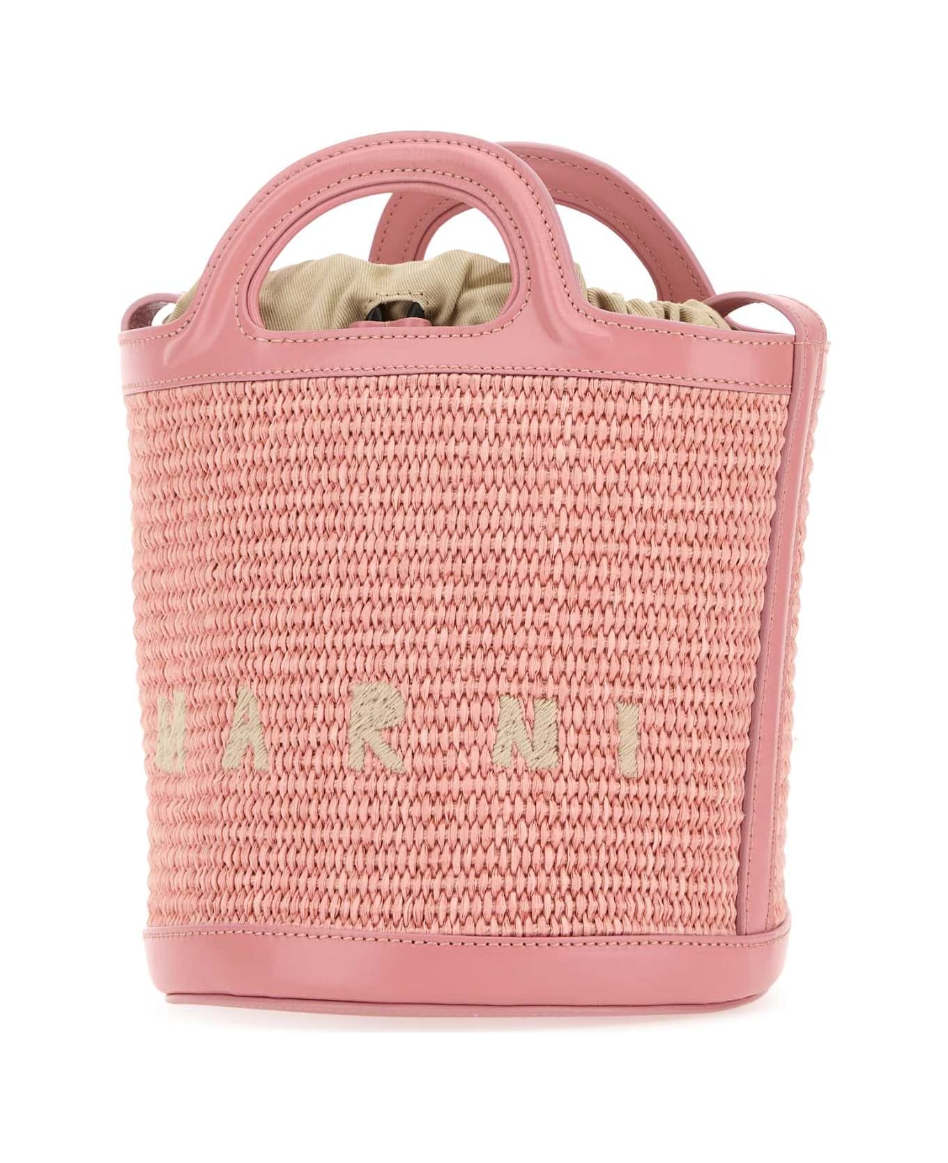 Marni Pink Leather And Raffia Tropicalia Bucket Bag - LIGHTPINKLIGHTPINK