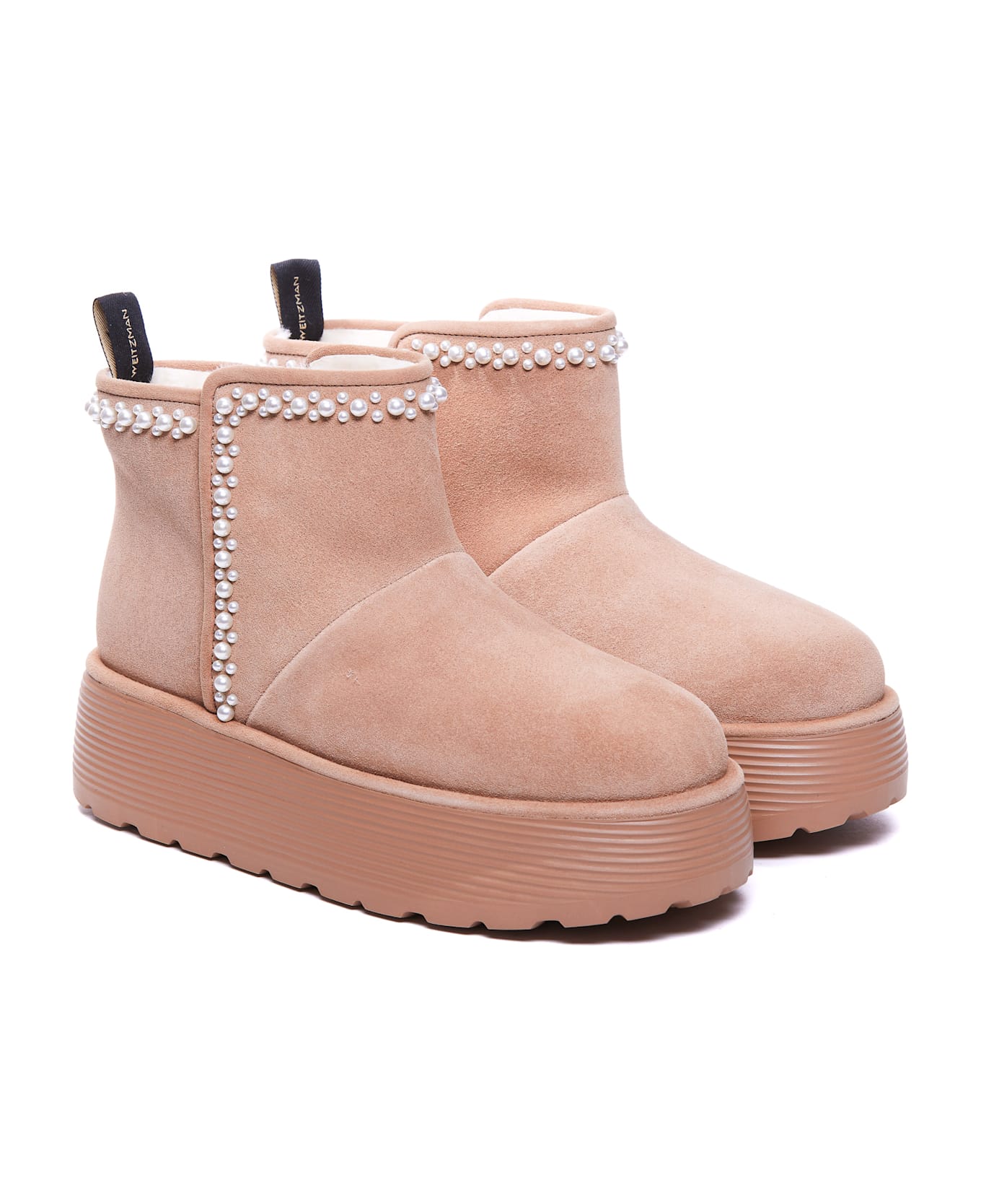 Stuart Weitzman Nellie Pearl Flatform Booties - Beige