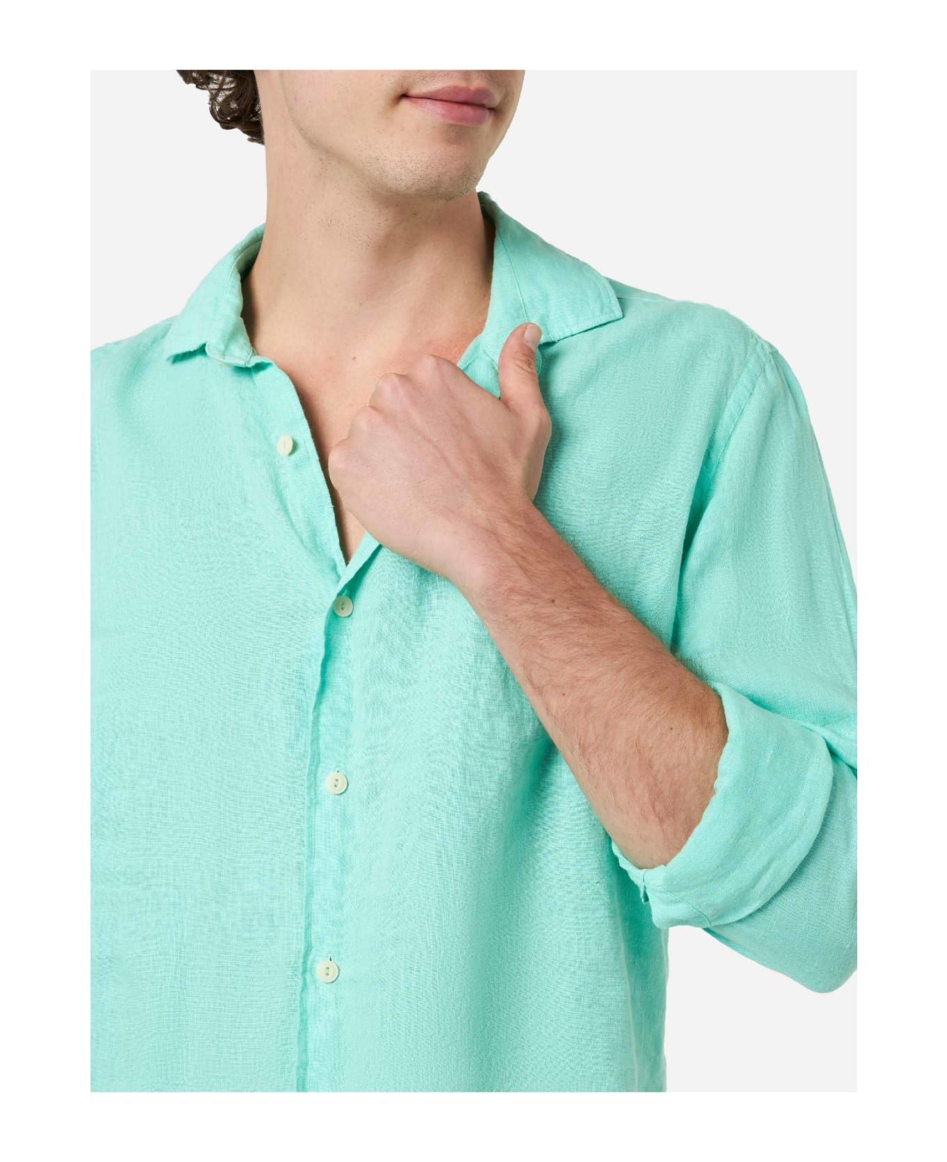 MC2 Saint Barth Man Mint Green Linen Shirt Pamplona - GREEN