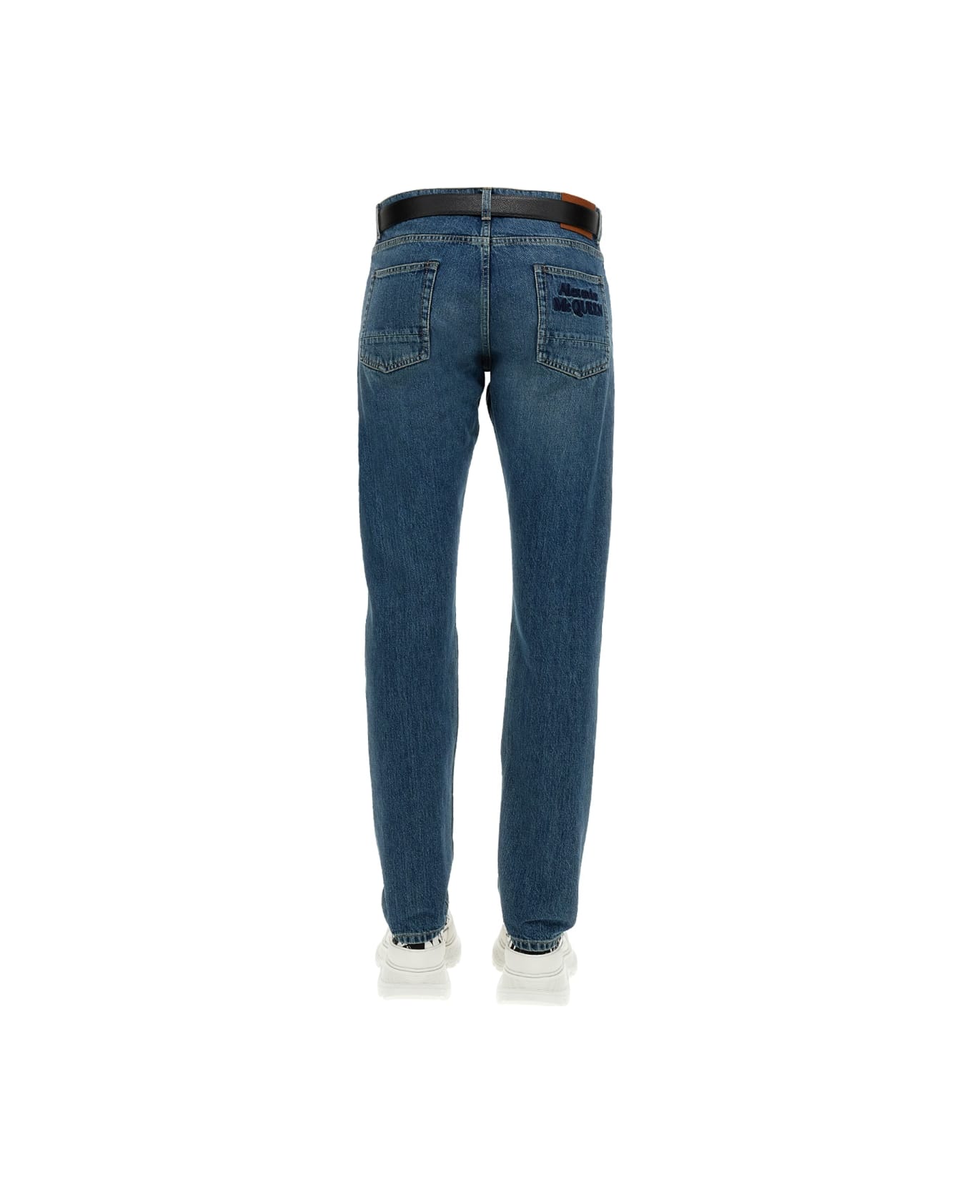 Alexander McQueen Jeans With Embroidered Logo - BLUE