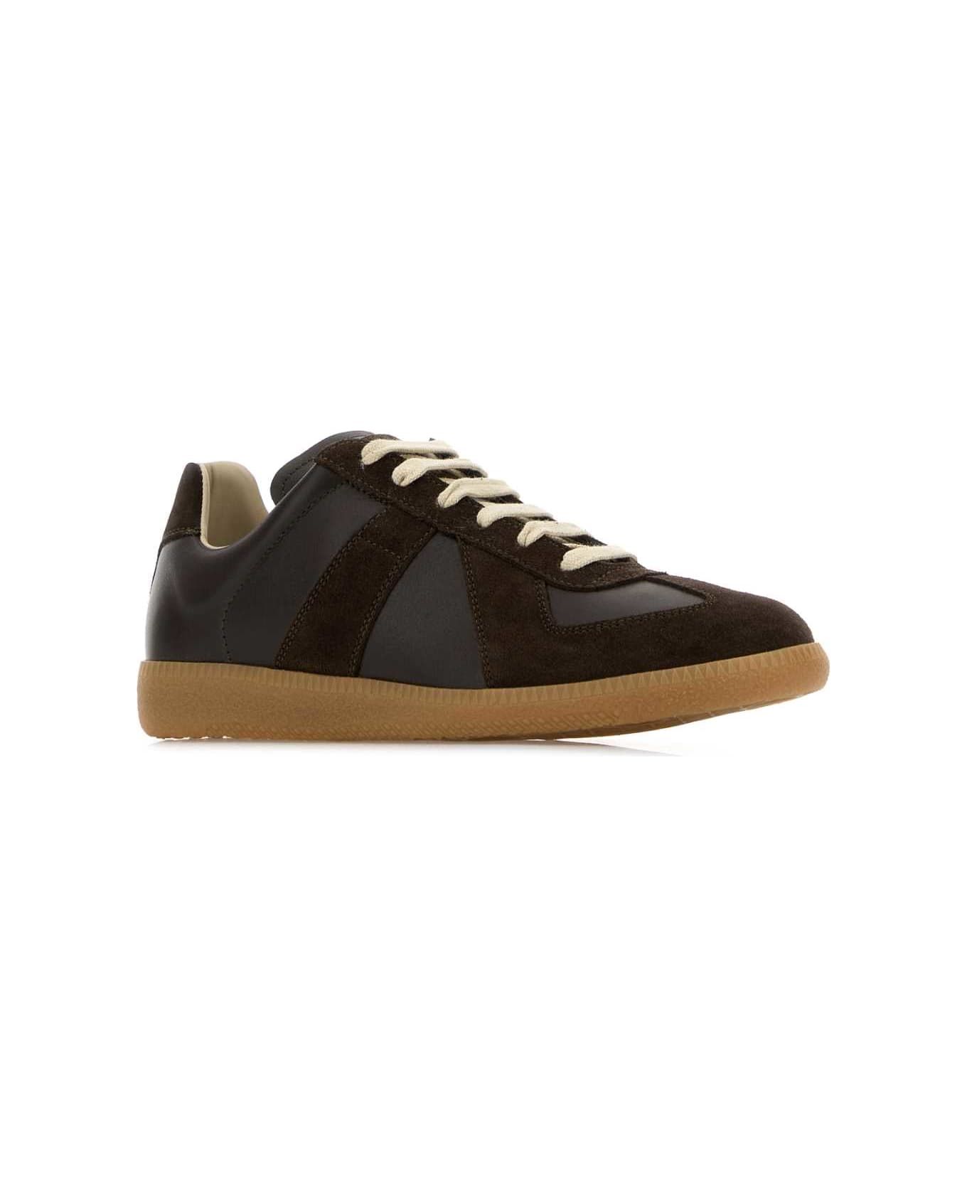 Maison Margiela Dark Brown Leather Replica Sneakers - DARKIKAKY