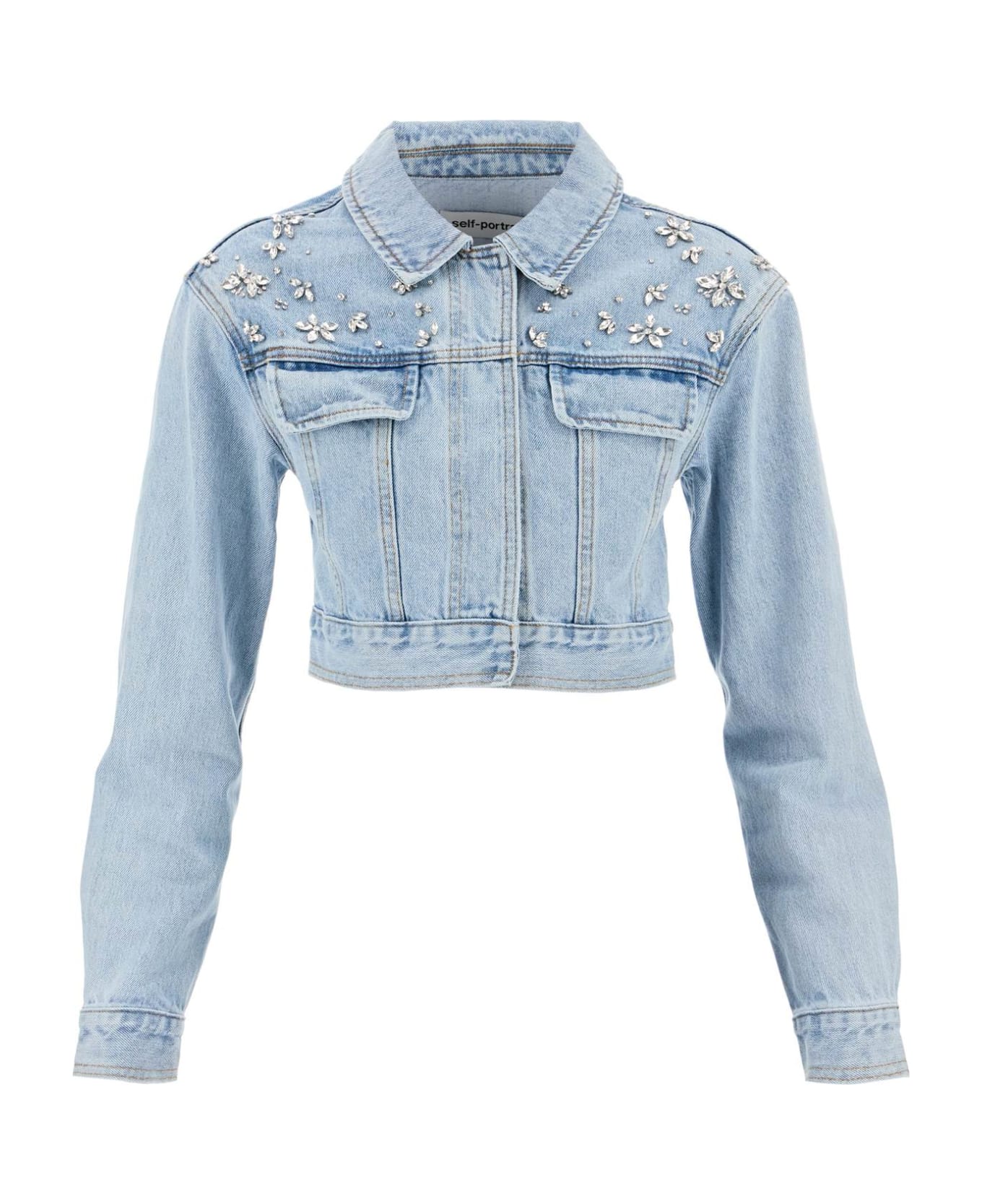self-portrait Cropped Denim Jacket For Women - LIGHT BLUE (Blue)