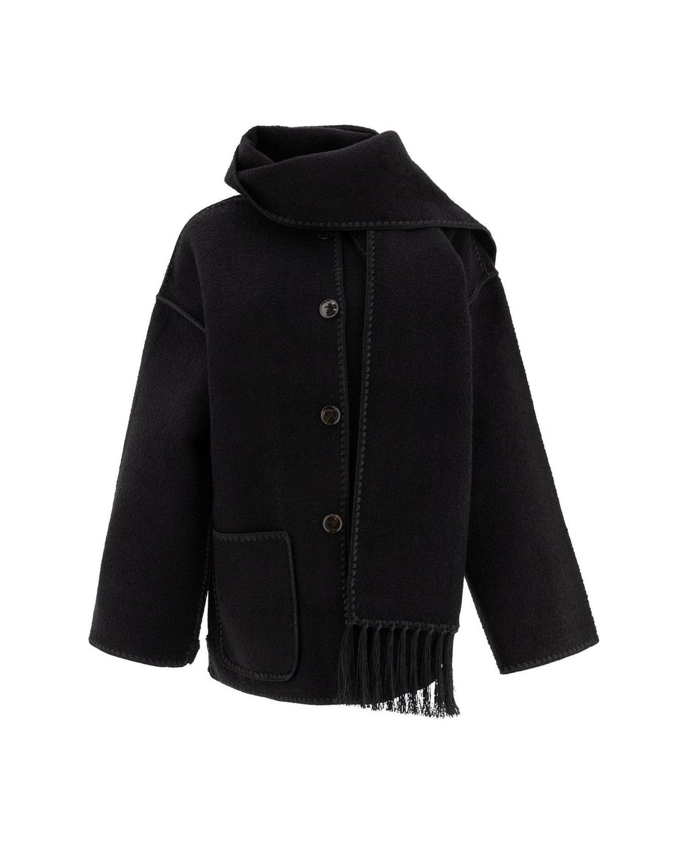 Totême Dropped-shoulder Fringed-edge Scarf Jacket - Black