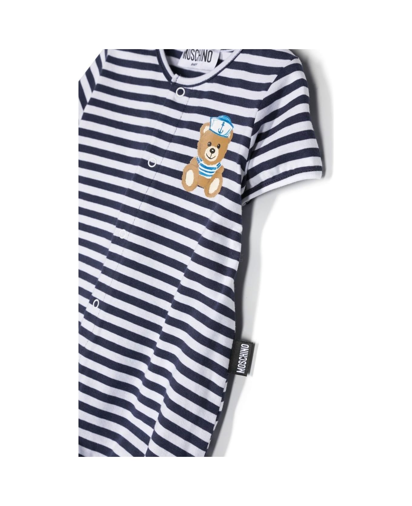 Moschino Stripe Print Romper With Teddy Bear In White Cotton Baby - Multicolor