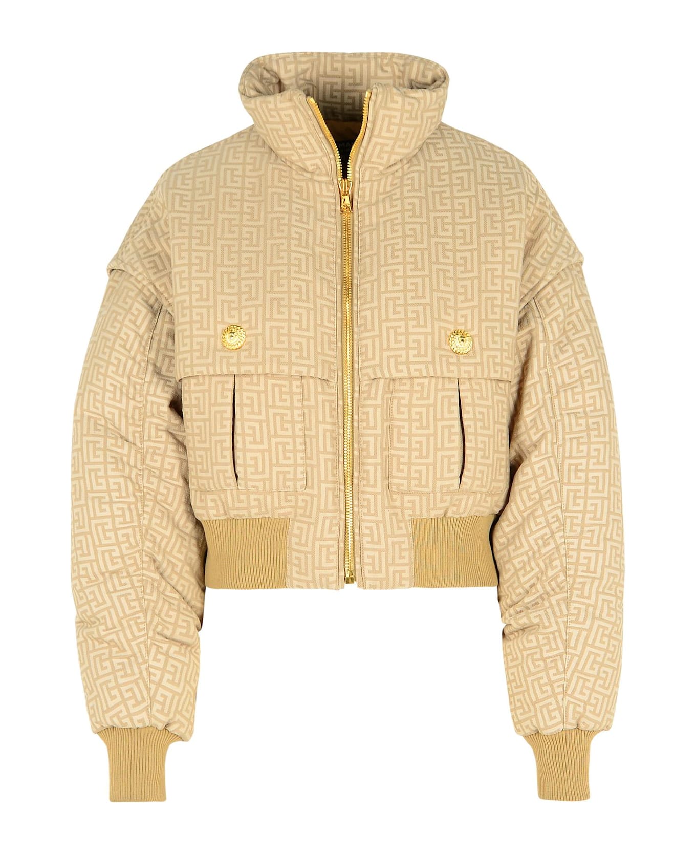 Balmain Beige Jacquard Bomber Jacket - Beige