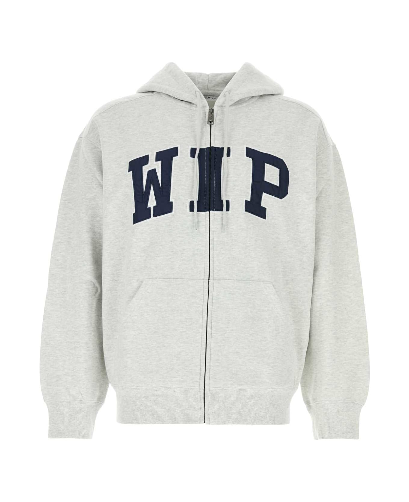 Carhartt Melange Light Grey Cotton Blend Hooded Wip Sweat Jacket - ASHHEATHER STONEWASHED