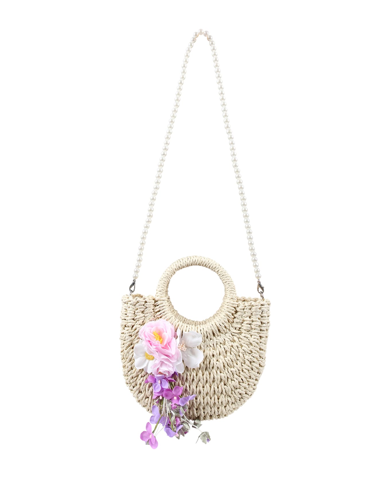 Monnalisa Beige Bag For Girl With Bouquet - Beige