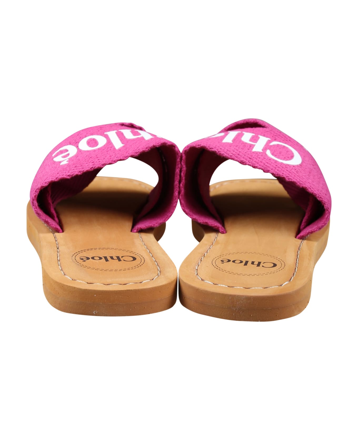 Chloé Fuchsia Slippers For Girl With Logo - Fuchsia シューズ