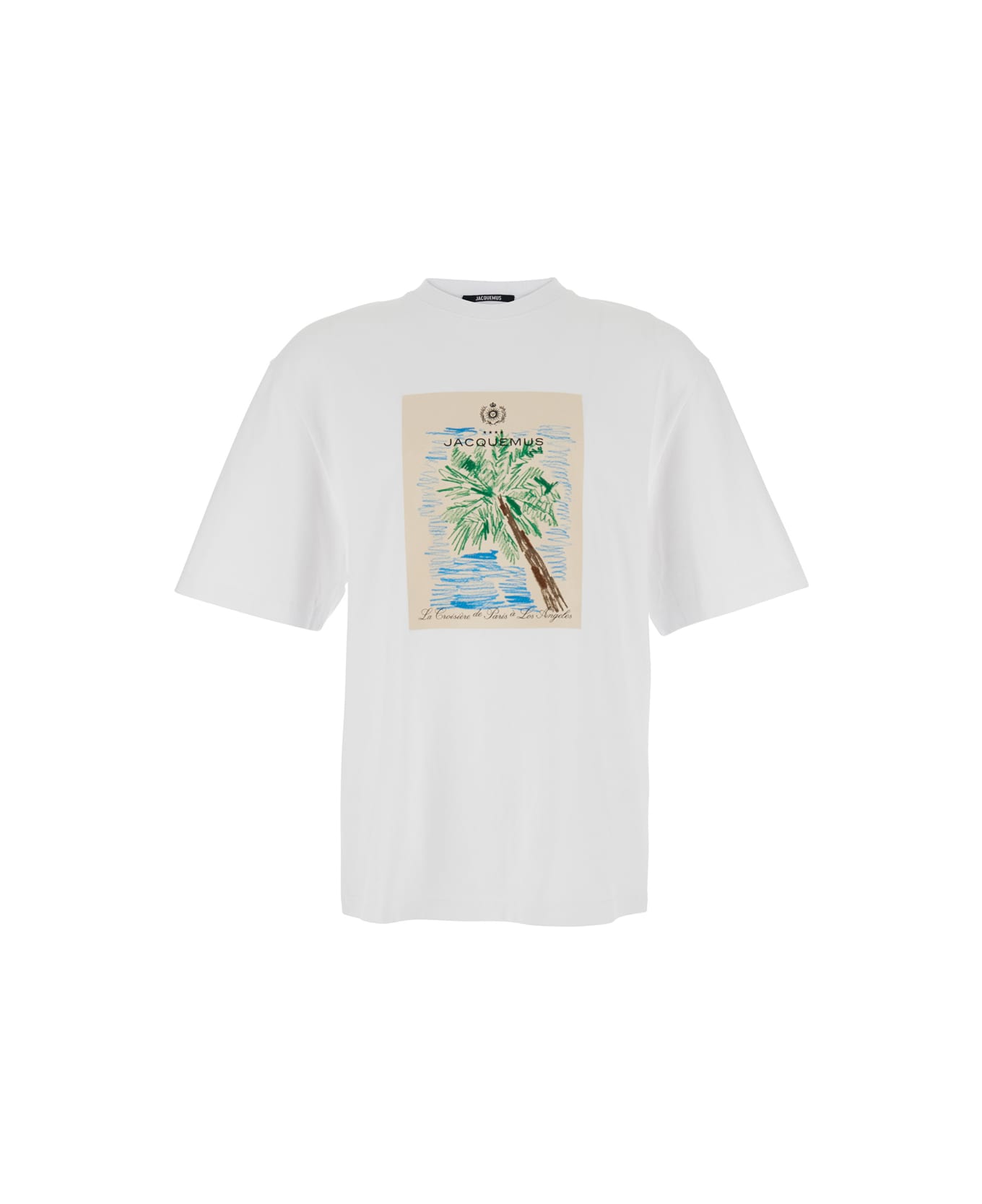 Jacquemus 'le T-shirt Marino' White Crewneck T-shirt With Maxi Print On The Front In Cotton Man - White シャツ