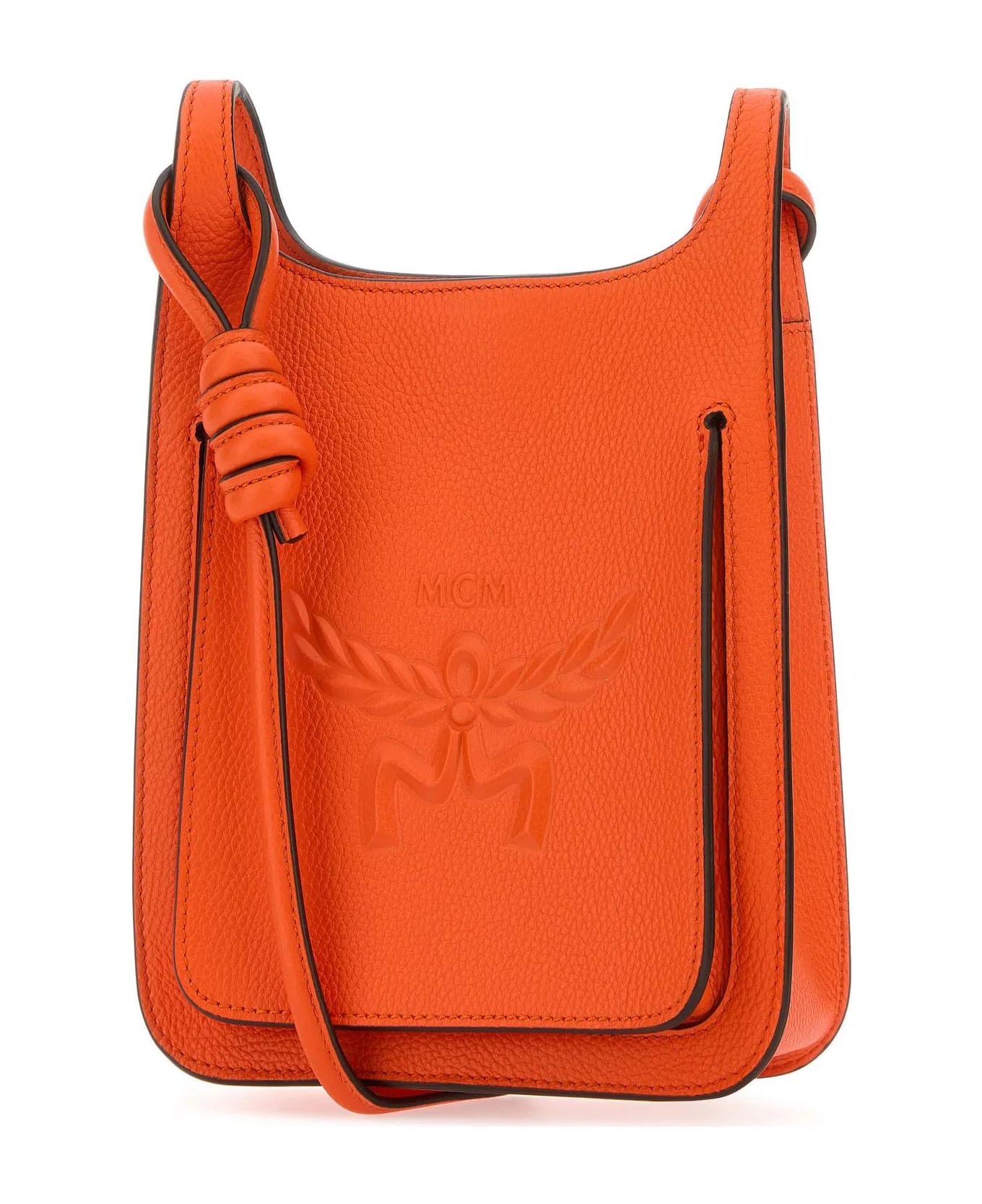 MCM Dark Orange Leather Mini Himmel Hobo Crossbody Bag - ORANGE