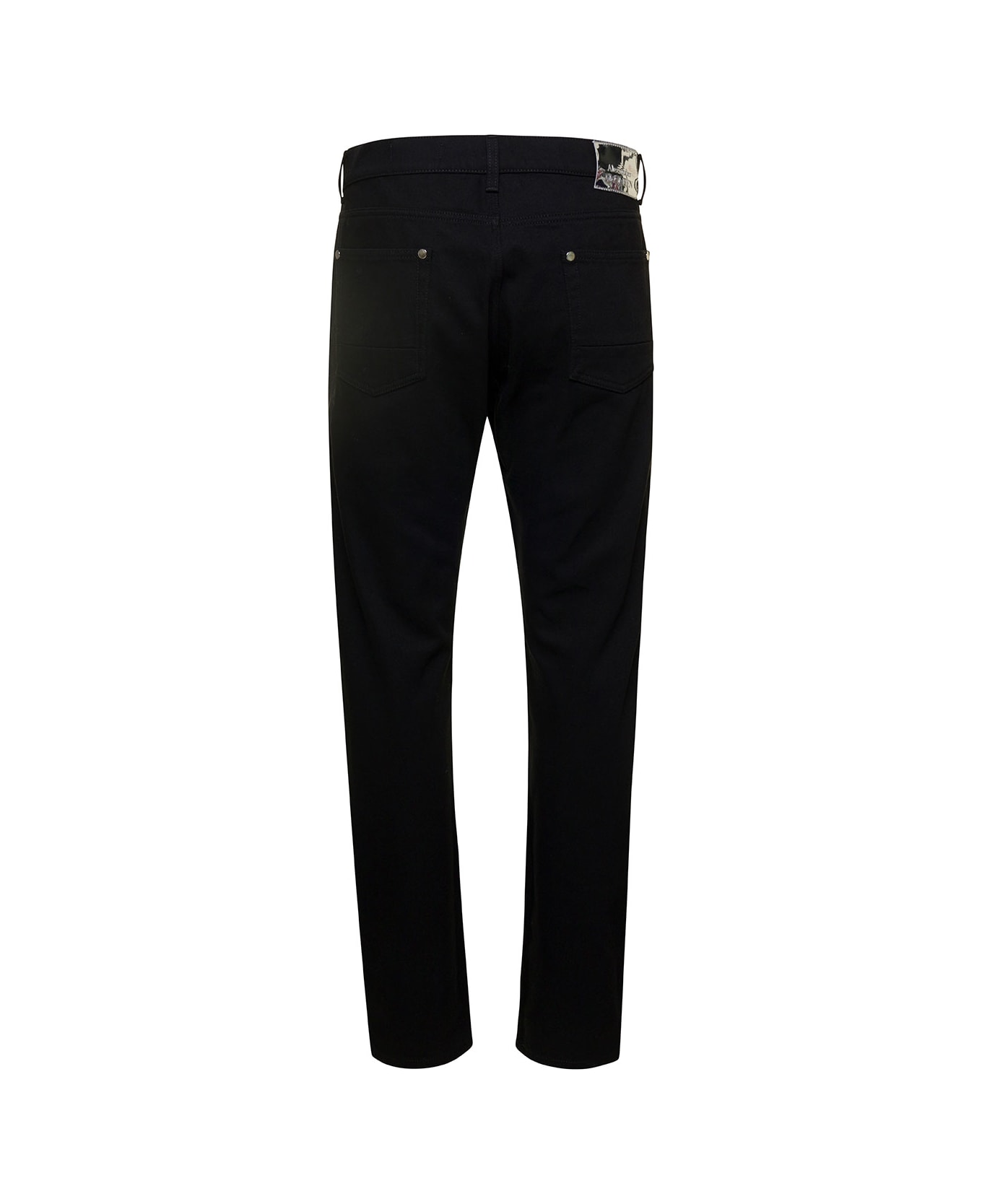 Alexander McQueen Black Slim Five-pocket Jeans With Metallic Logo Patch In Cotton Denim Man - Black ボトムス