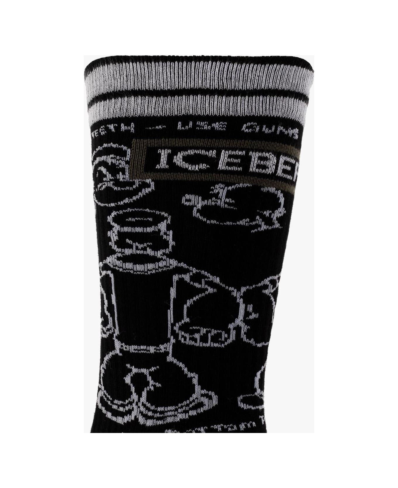 Iceberg Embroidered Socks - BLACK