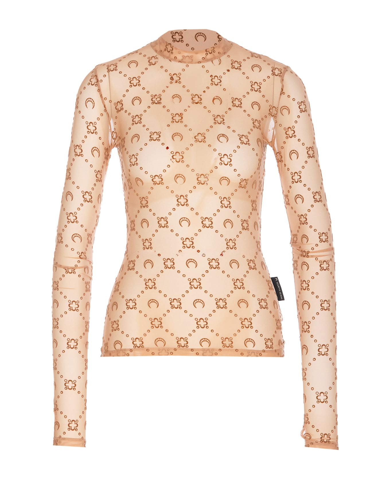 Marine Serre Monogram Mesh Flock Long Sleeves Top - Beige