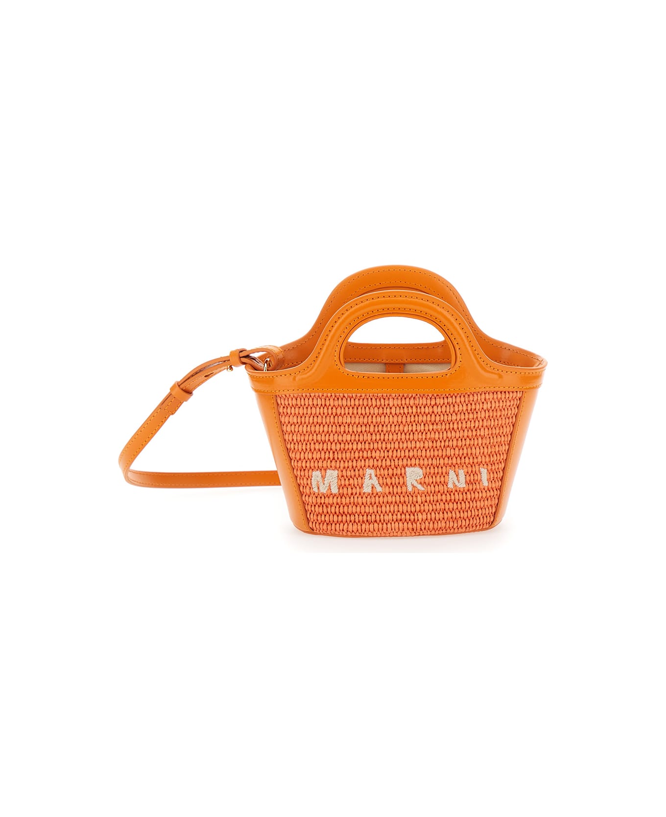 Marni 'tropicalia' Orange Handbag With Embroidered Logo In Raffia And Leather Girl - Orange