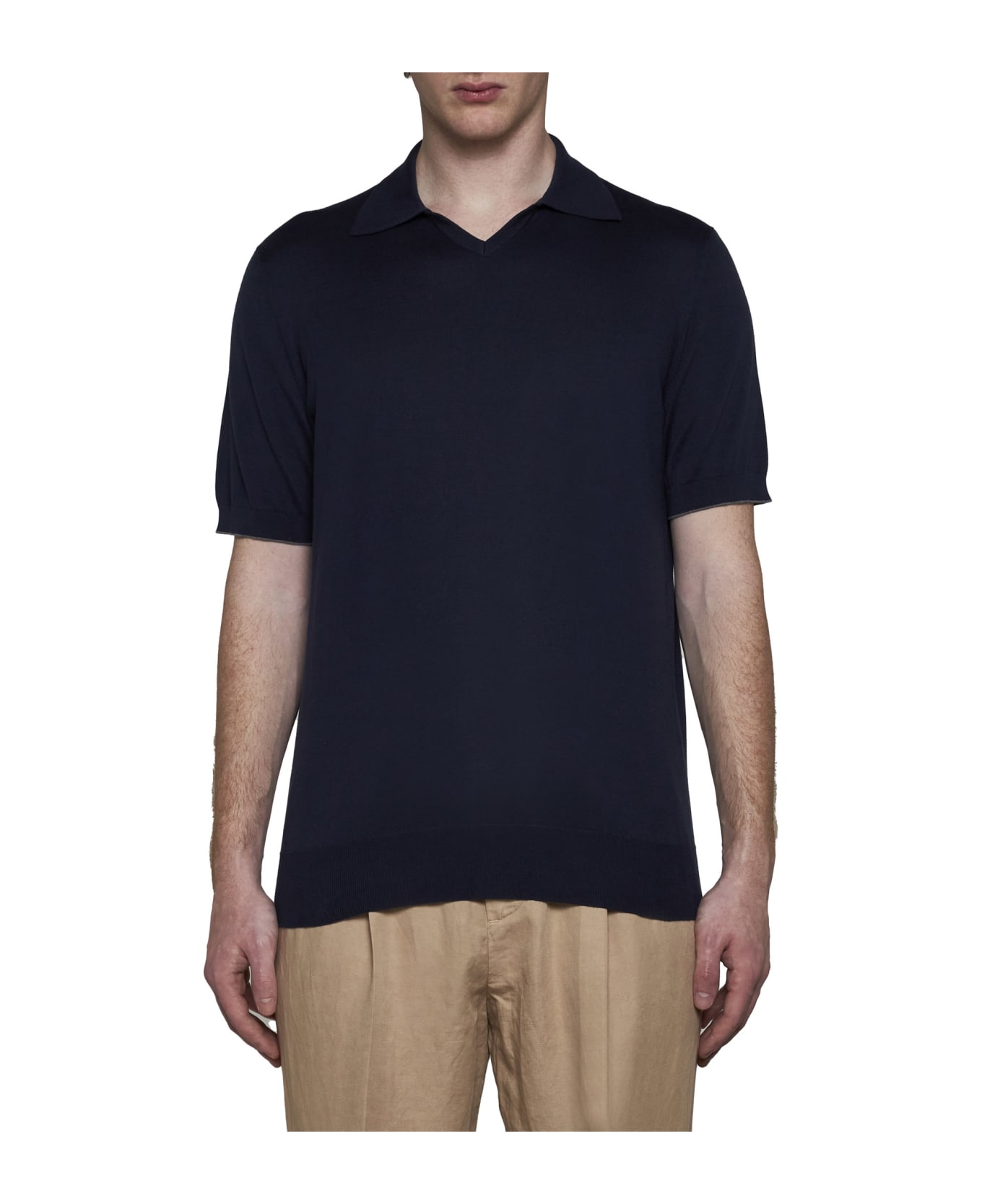 Brunello Cucinelli Cotton Polo Style Sweater - Navy シャツ