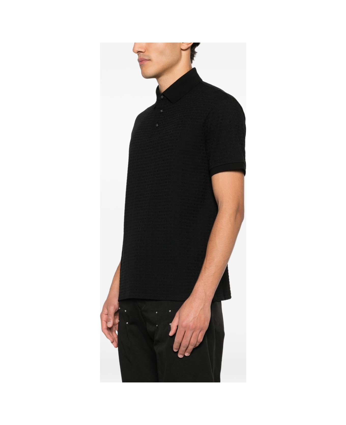 Emporio Armani Logo Cotton Polo Shirt - Black