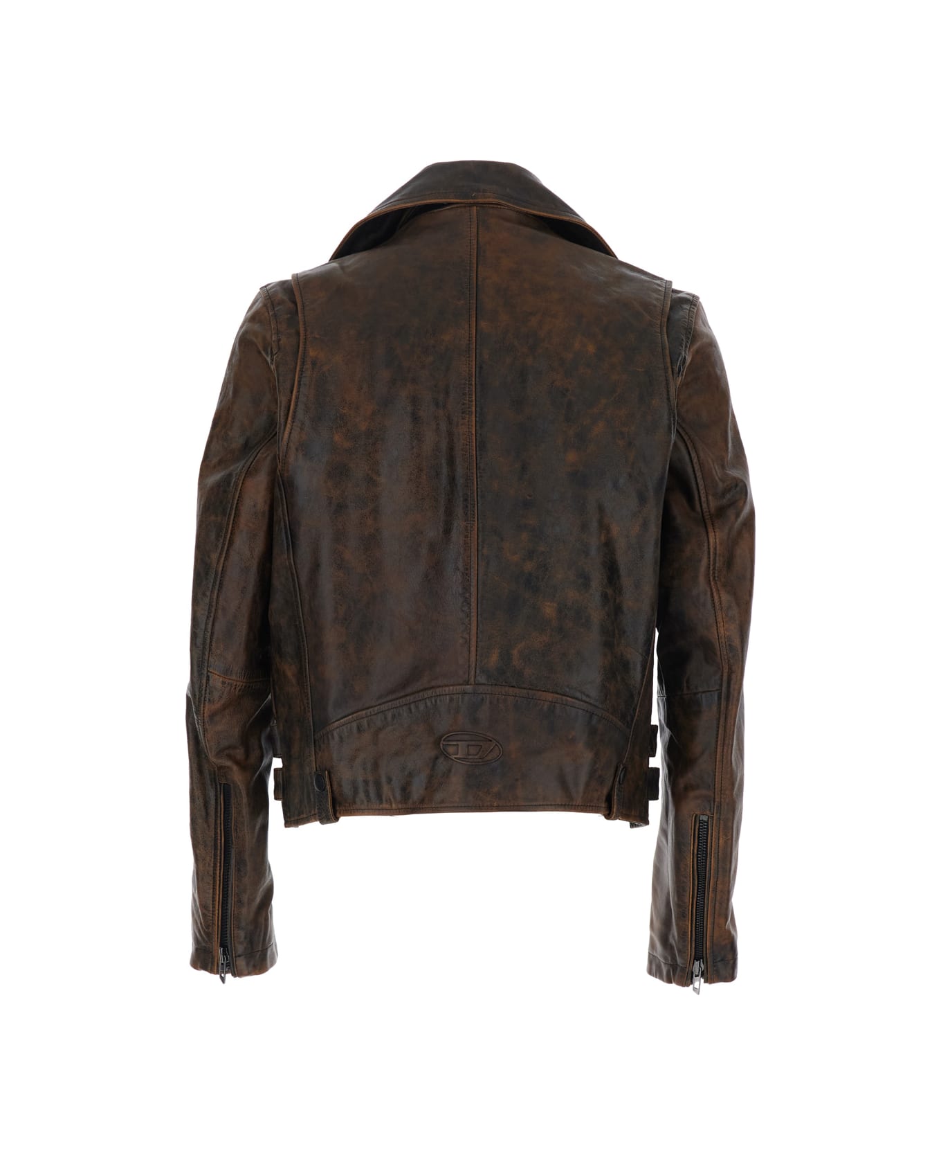 Diesel 'l-eon' Brown Biker Jacket With Classic Wide Lapel And Distressed Look In Leather Man - Brown
