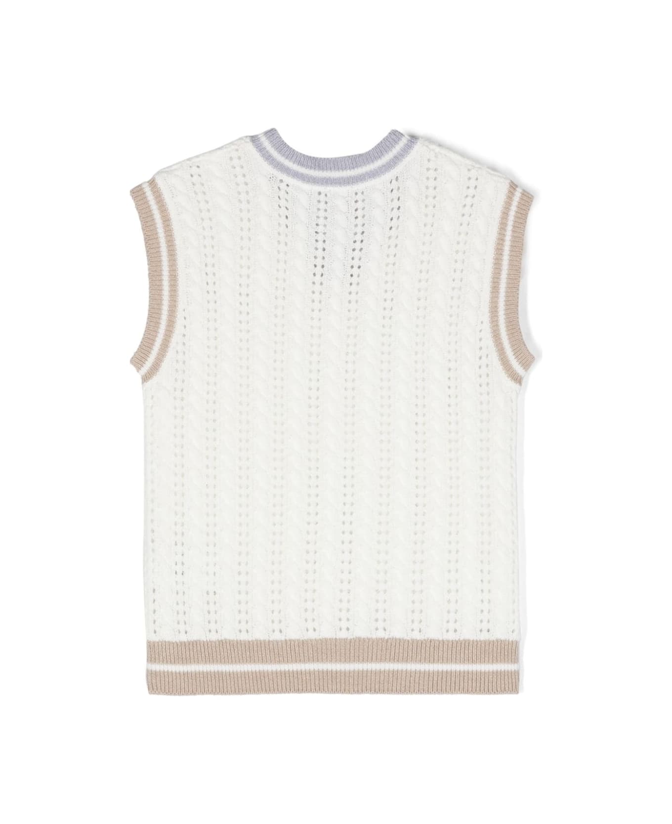 Eleventy White Cable Knit Gilet With Contrast Edging - White