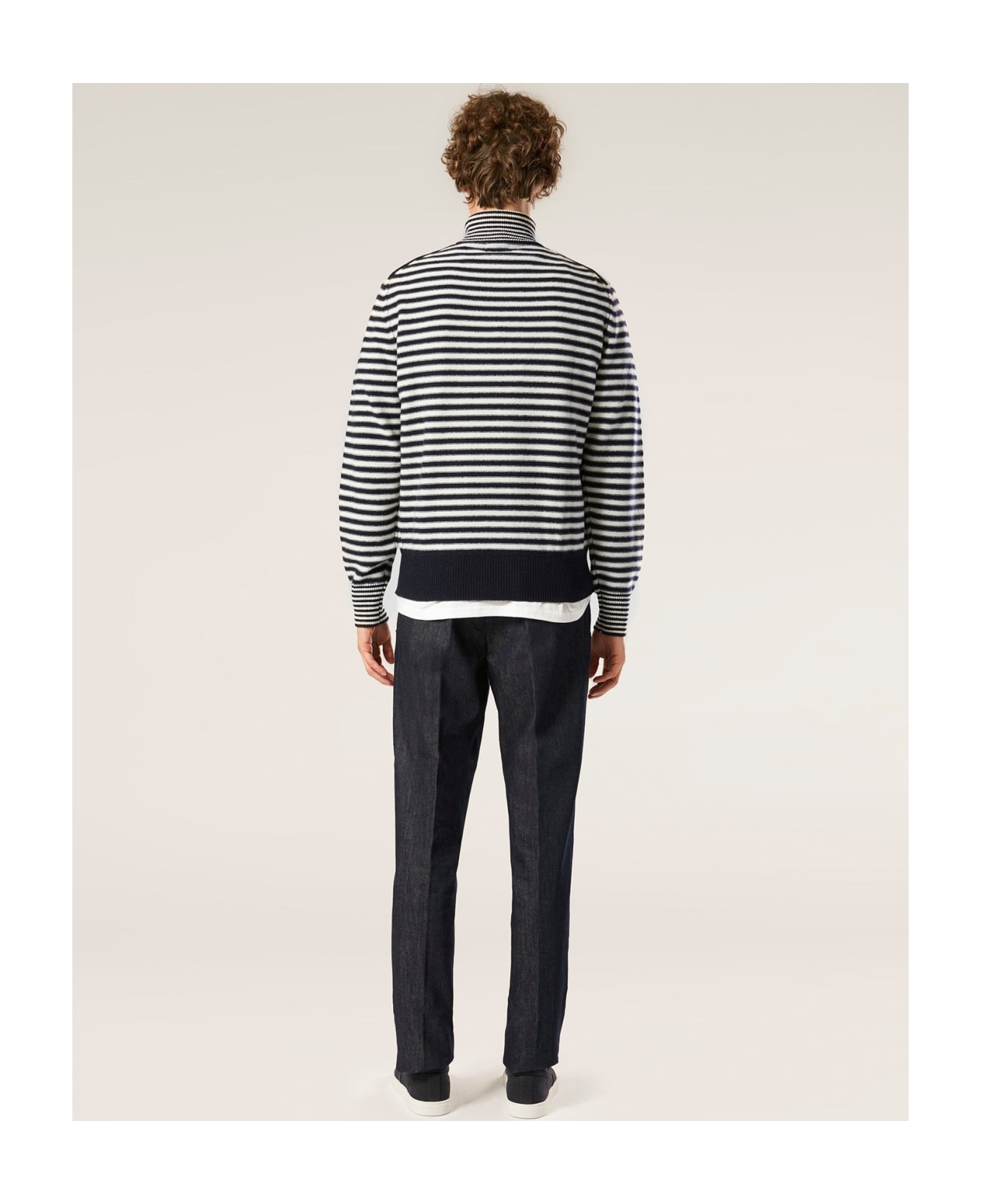 doppiaa Aaitor White And Blue Wool Striped Turtleneck
