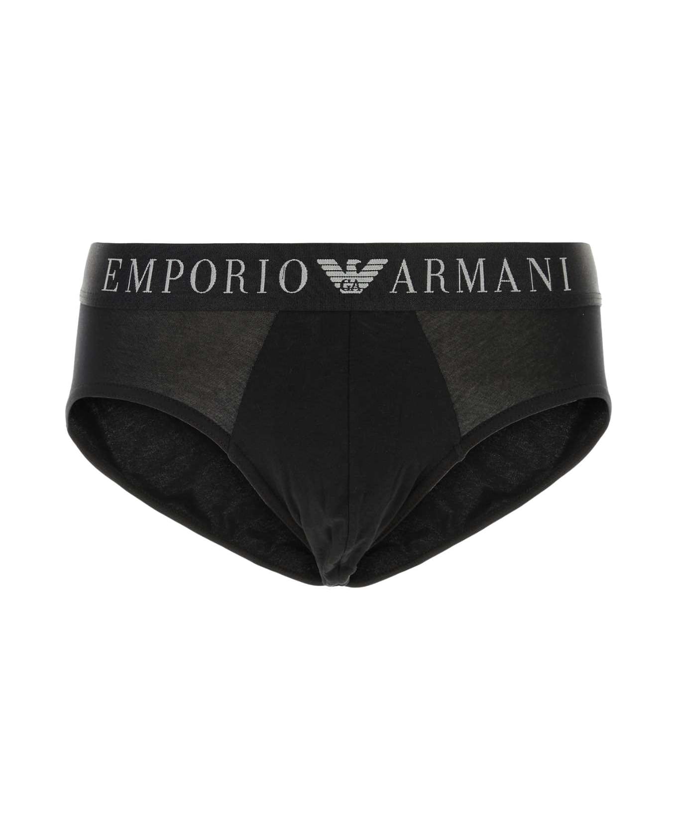 Emporio Armani Black Stretch Cotton Brief - 00020 アンダーウェア