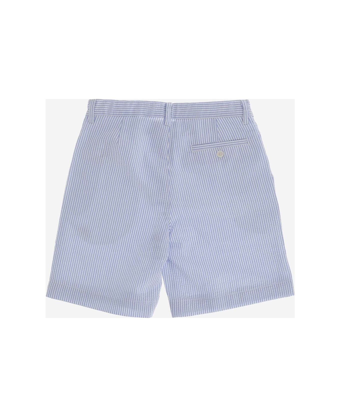 Il Gufo Cotton Short Pants With Striped Pattern - Clear Blue ボトムス