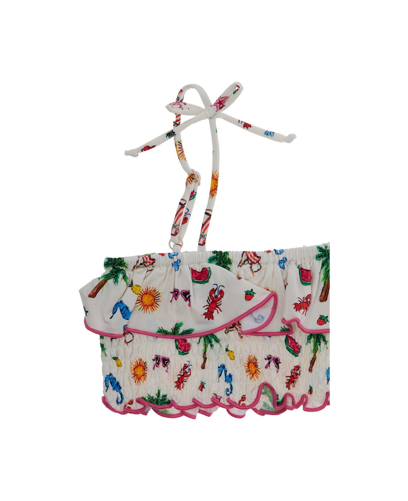 MC2 Saint Barth 'melie' Multicolor Bikini With Ruched Details And All-over Print In Tech Fabric Stretch Girl - Multicolor