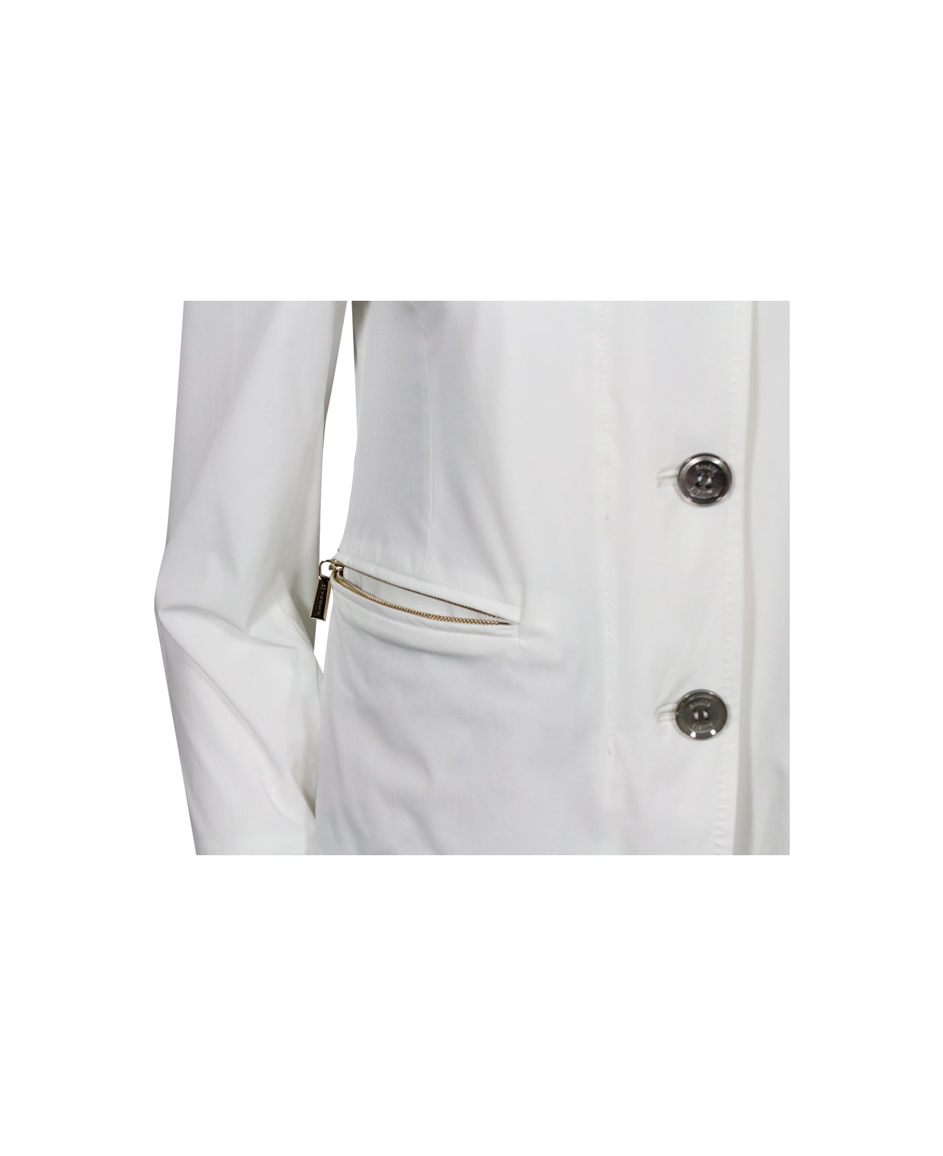 Moorer Blazer In Stretch Technical Fabric With Cotton Jersey Lining. Zip And Button Closure - White