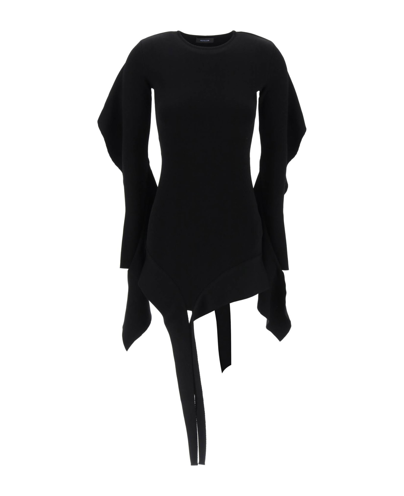 Mugler Asymmetric Mini Dress With Ruffle Details - Black