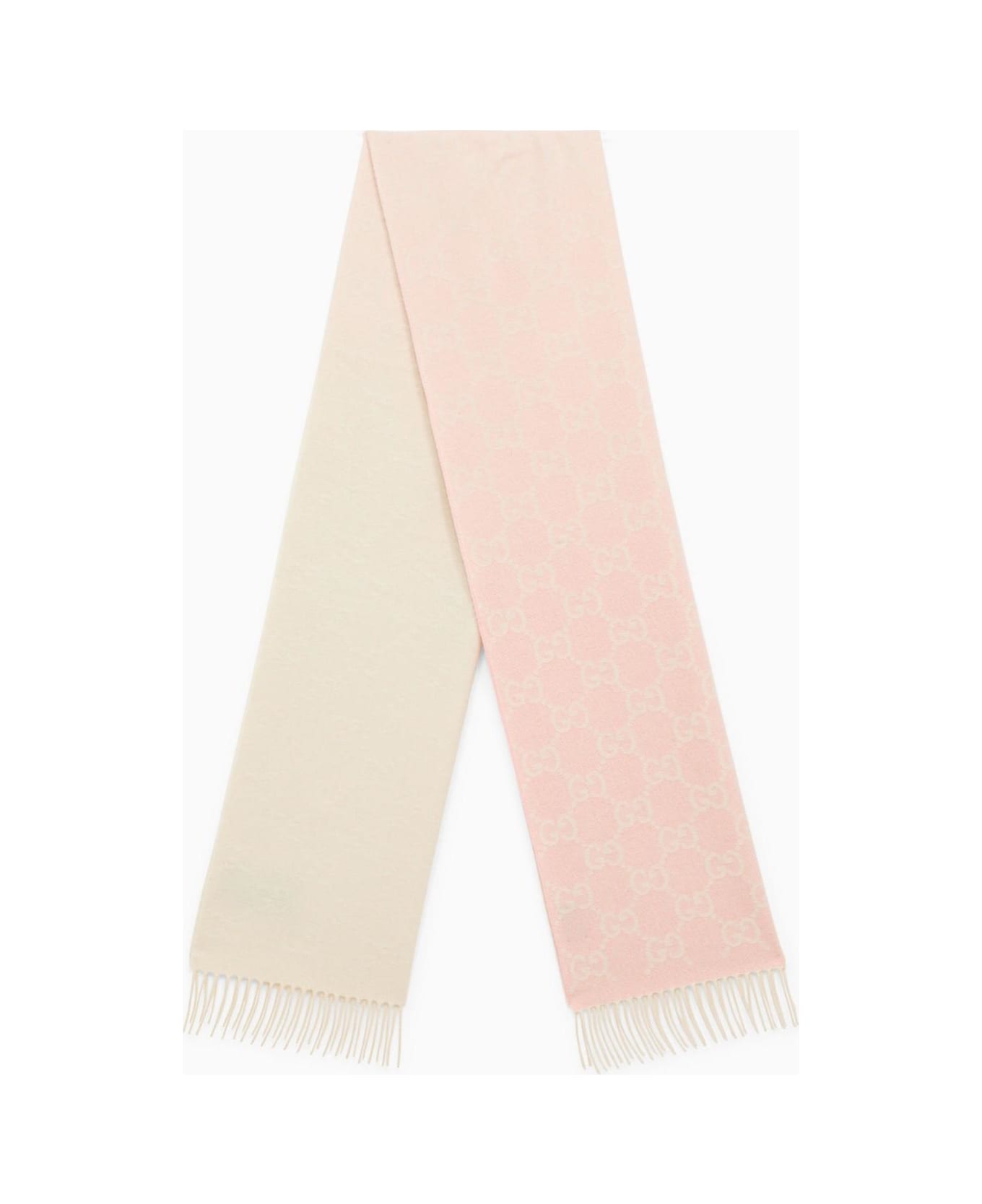 Gucci Ivory\/pink Cashmere Scarf With Logo - Ivory