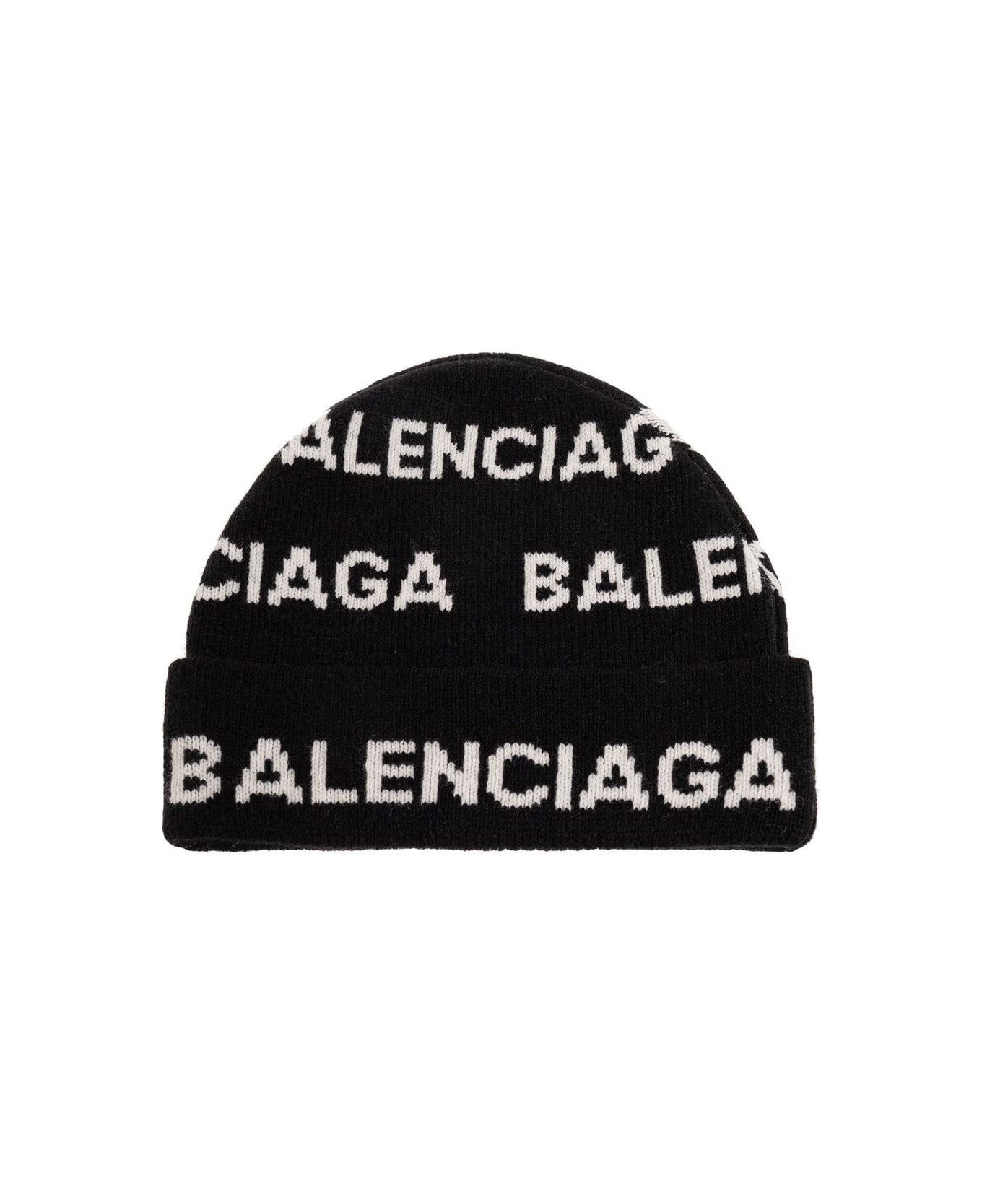 Balenciaga Logo Intarsia Beanie - BLACK