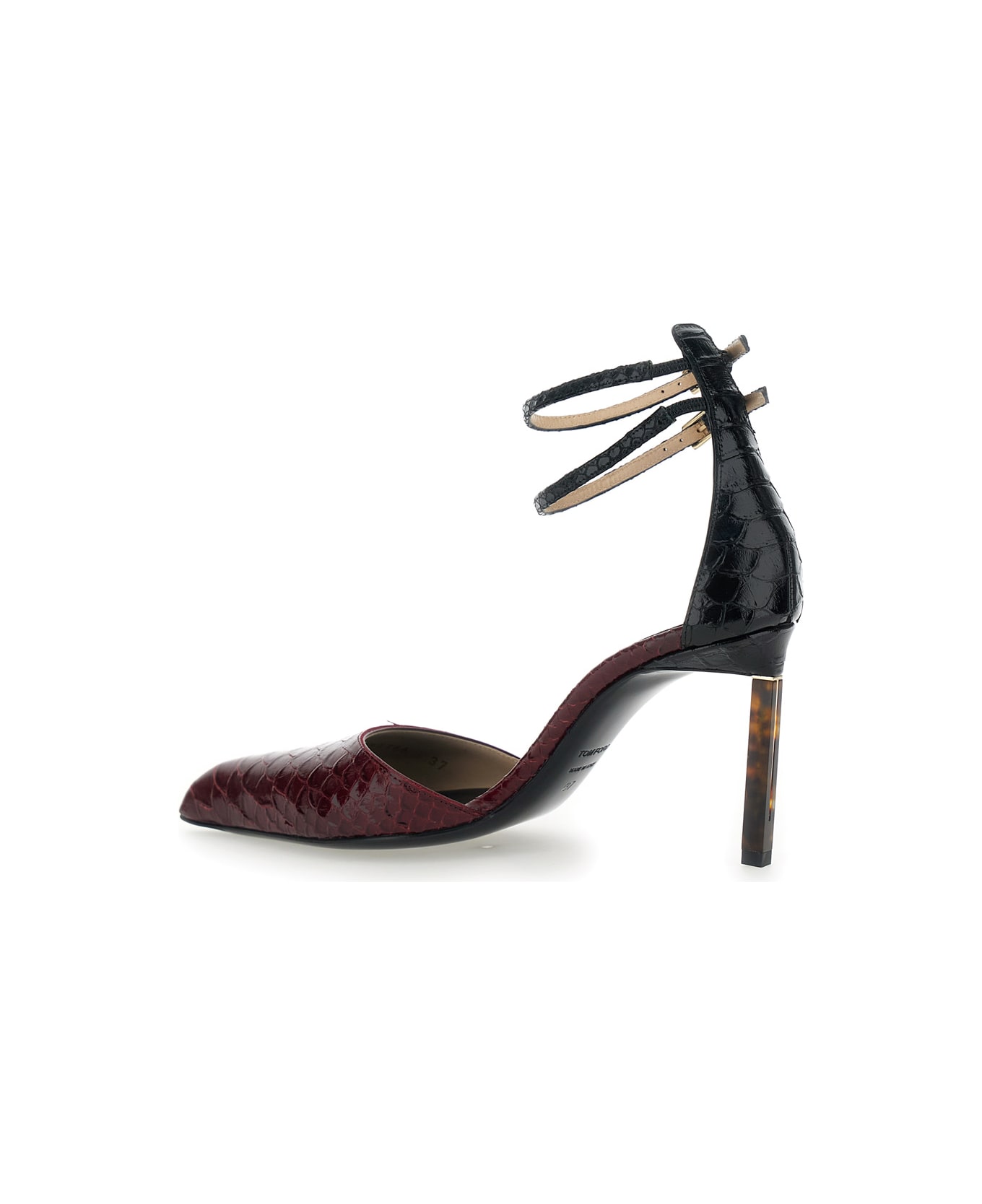 Tom Ford Bordeaux Pumps With High Stiletto Heel And Ankle Strap Closure In Leather Woman - Bordeaux