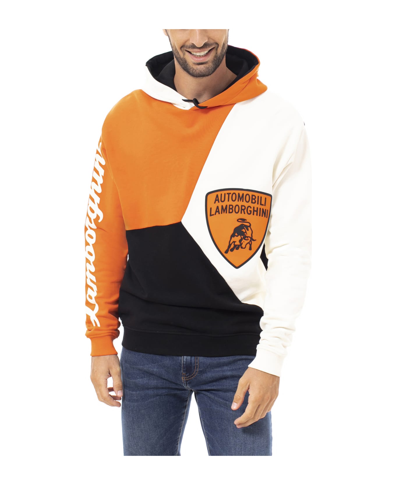 Automobili Lamborghini Loose Fit Isi White Colour Block Sweatshirt - AVORIO
