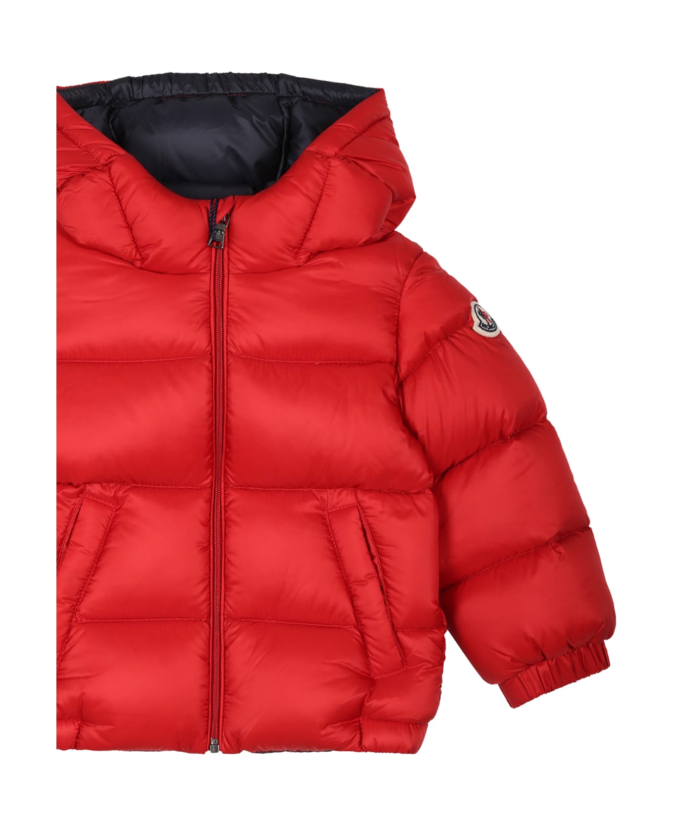 Moncler Red New Macaire Down Jacket For Baby Boy With Logo - Red