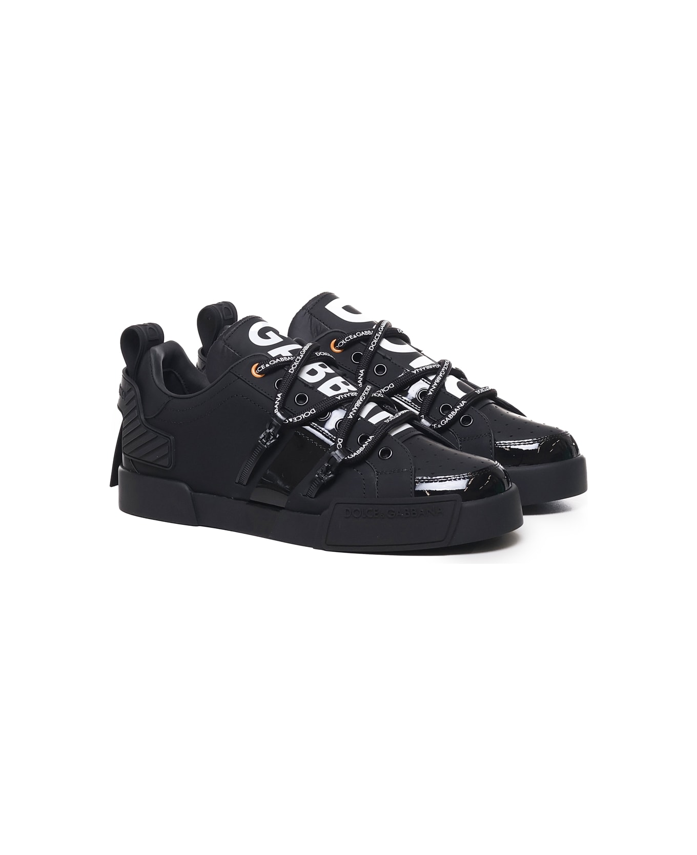 Dolce & Gabbana Portofino Leather And Patent Leather Sneakers - Black
