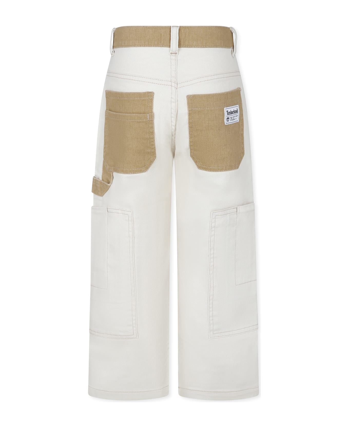 Timberland Ivory Trousers For Boy With Logo - Ivory