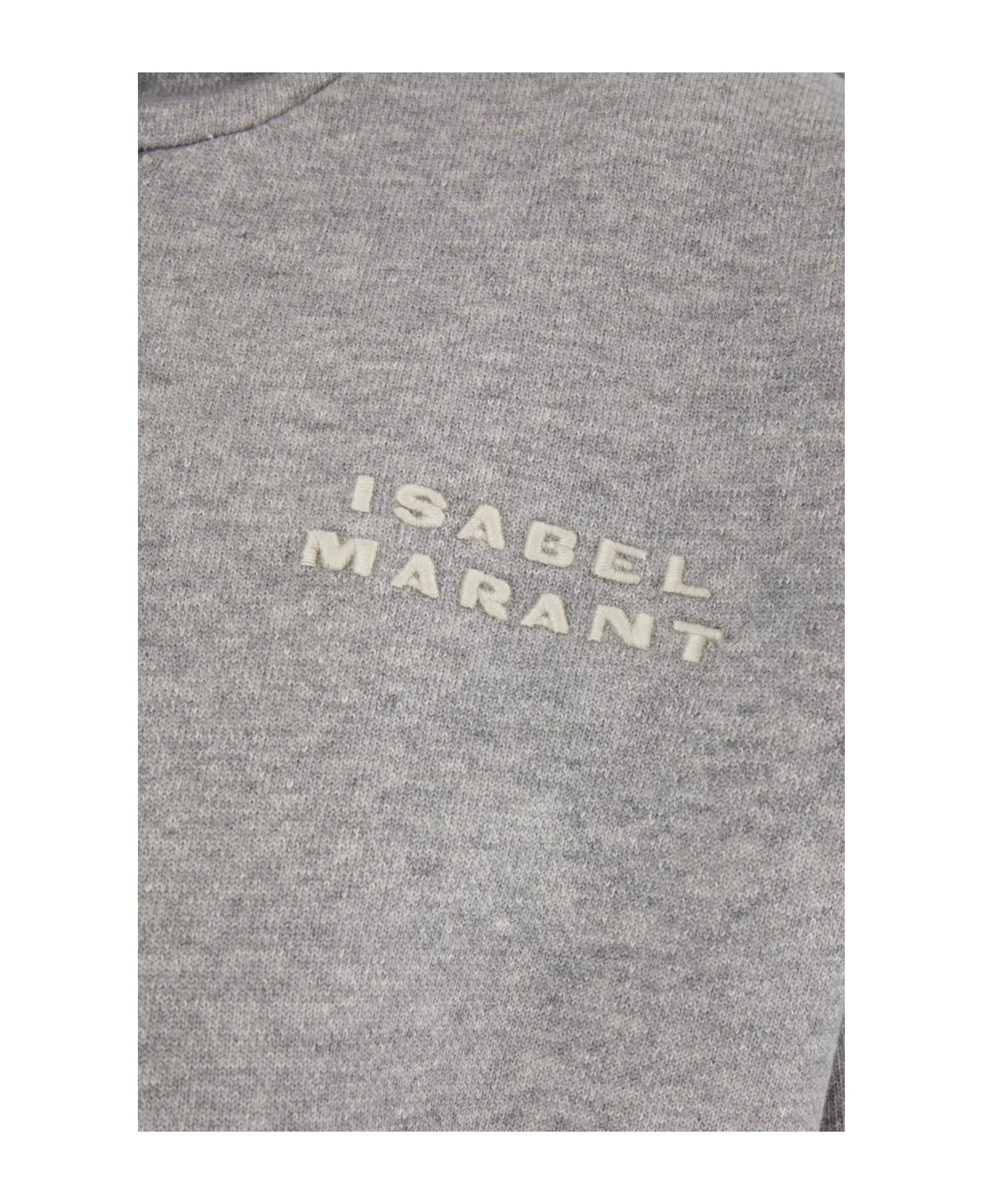 Isabel Marant Sylla Logo Embroidered Drawstring Hoodie - GREY