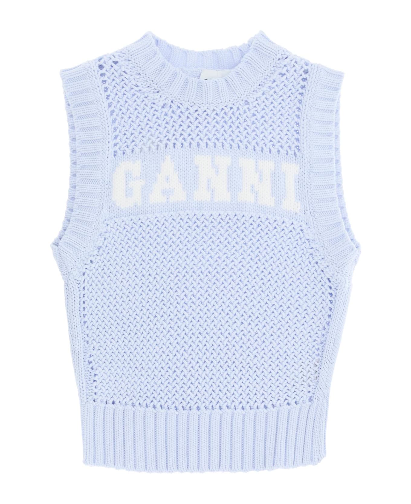 Ganni Light Blue Cotton Vest - Powder Blue