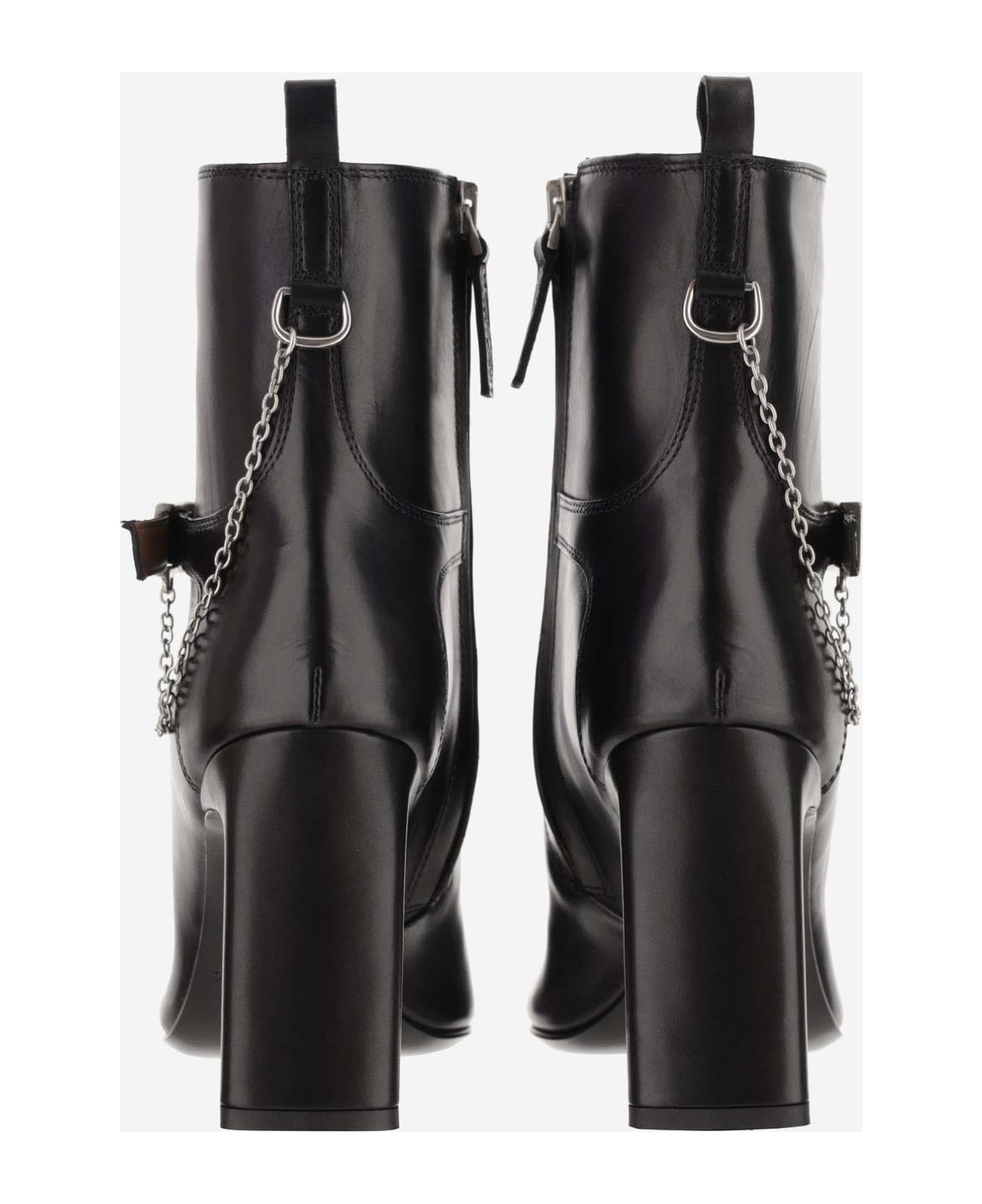 Sartore Leather Ankle Boots With Chain - Black