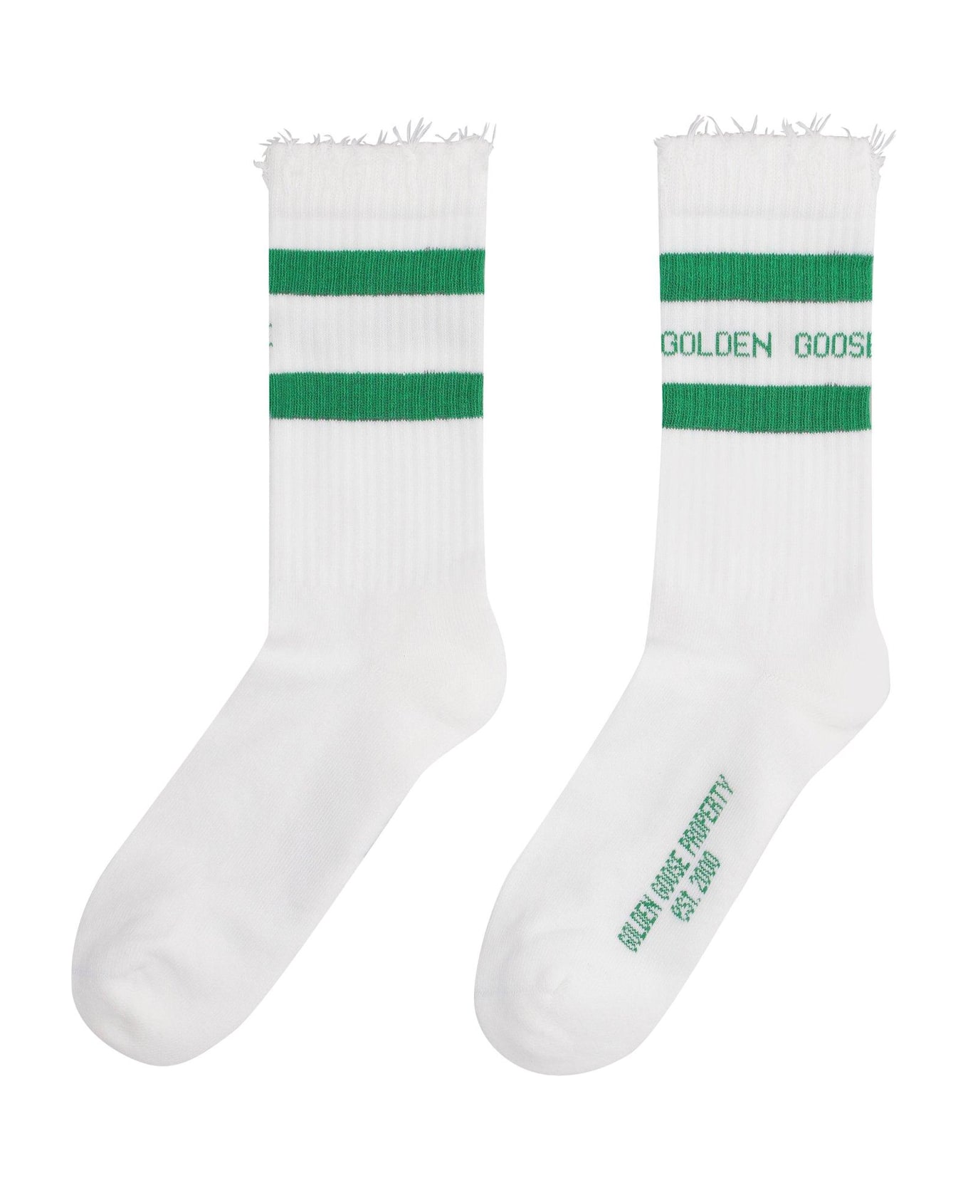 Golden Goose Striped Knitted Ankle Socks - OLD WHITE/ GREEN