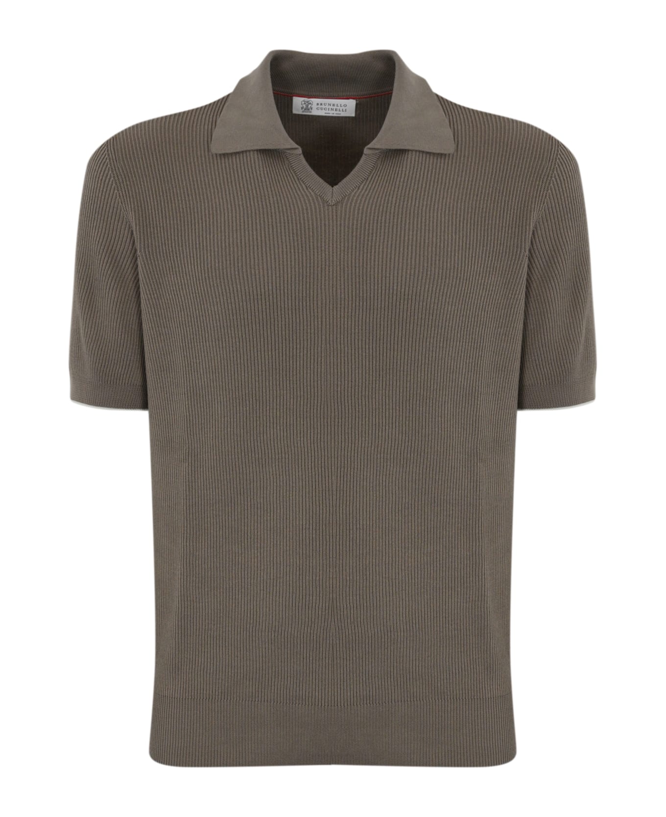 Brunello Cucinelli Ribbed Cotton Polo Shirt - Corteccia