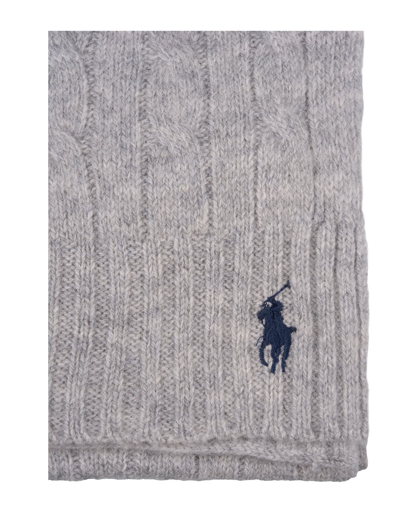Ralph Lauren Grey Cable-knit Wool-cashmere Scarf - SOFT GREY